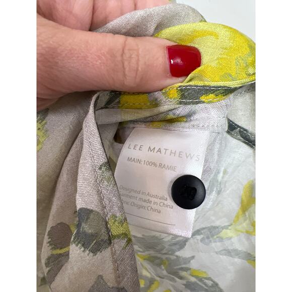 NEW Lee Mathews Lila Button Front Long Sleeve Floral Shirt Yellow Gray Size: 4 - Picture 5 of 7
